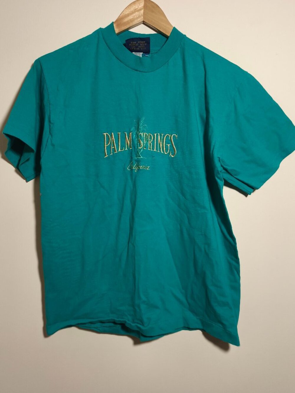RARE Vintage IJ Franks Single Stitch Embroidered Palm Springs CA Tee sz M Green